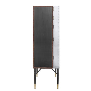 English Elm Yoela Leather Trim Wine Cabinet with Nailhead Detail and Four Door Bar Storage B2726P457655