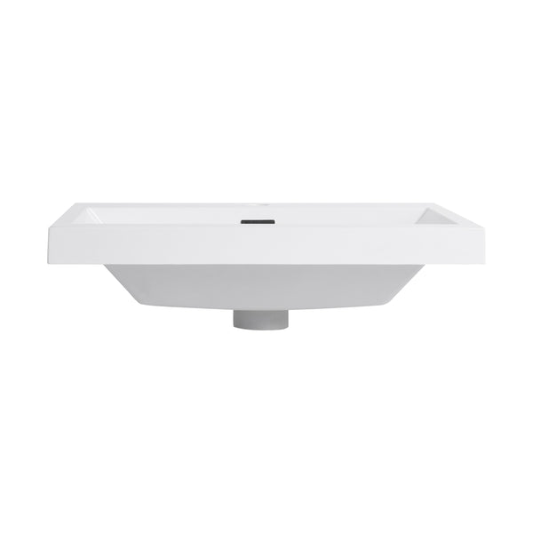 English Elm 24" Gloss White Resin Sink – Durable 24" Bathroom Top-Mount Vanity Basin, Modern Sleek Design W999P225393