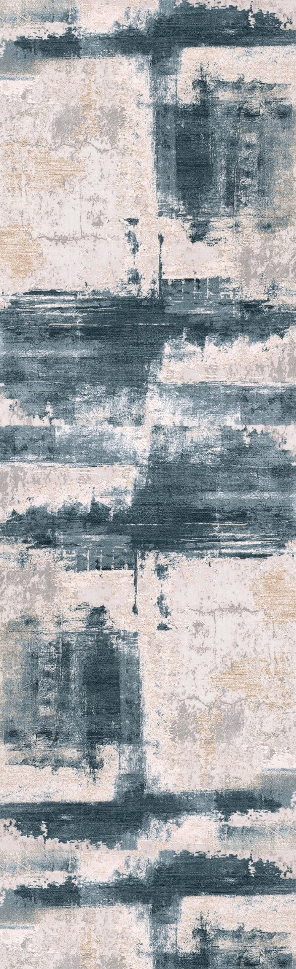 HomeRoots 12' Blue and Beige Abstract Runner Rug - Modern Design, Soft Comfort, Stain-Resistant for High-Traffic Areas 635329
