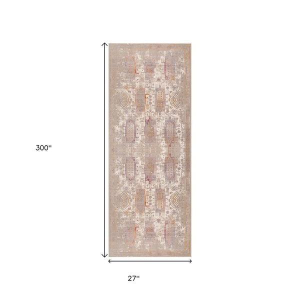 HomeRoots 2' Southwestern Runner Rug in Gray and Beige - Durable, Stain-Resistant Accent for Hallways & More 2' x 25' 635340