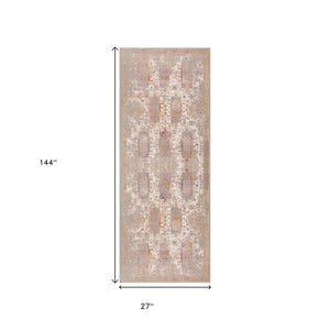 HomeRoots 2' Southwestern Runner Rug in Gray and Beige - Durable, Stain-Resistant Accent for Hallways & More 2' X 12' 635342