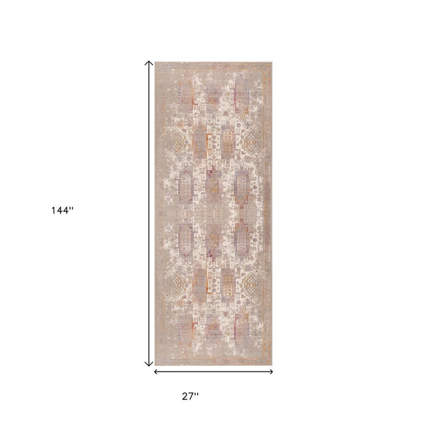 HomeRoots 2' Southwestern Runner Rug in Gray and Beige - Durable, Stain-Resistant Accent for Hallways & More 2' X 12' 635342
