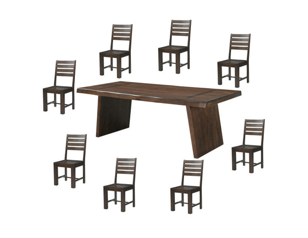 HomeRoots Nine-Piece Solid Wood Dining Set with Eight Comfortable Ladder-Back Chairs for Timeless Gatherings 635350