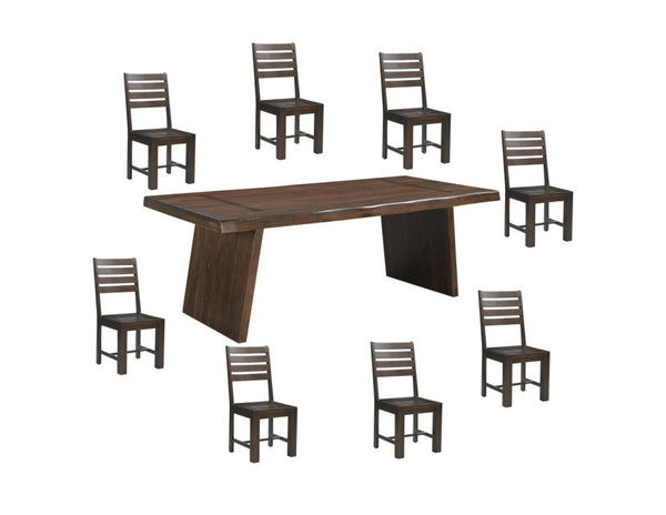 HomeRoots Nine-Piece Solid Wood Dining Set with Eight Comfortable Ladder-Back Chairs for Timeless Gatherings 635350