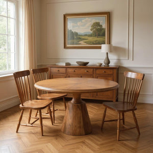 HomeRoots Five Piece Brown Round Solid Wood Dining Set – Timeless Style with 4 Chairs for Cozy Gatherings 635356