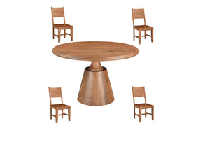 HomeRoots Five Piece Brown Round Solid Wood Dining Set – Timeless Style with 4 Chairs for Cozy Gatherings 635356