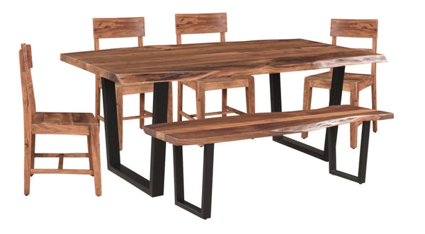 HomeRoots Six Piece Solid Wood Dining Set with Rich Brown Table, Black Ladder-Back Chairs & Comfort Seating 635360