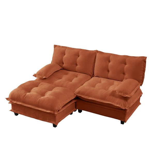 English Elm 77" L-shaped Chenille Cloud Sectional Sofa with Ottoman Deep Cushioned Modular Couch Orange W714S01735