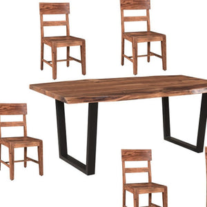 HomeRoots Seven Piece Solid Wood Dining Set with Comfortable Ladder-Back Chairs for Timeless Style & Durability 635364