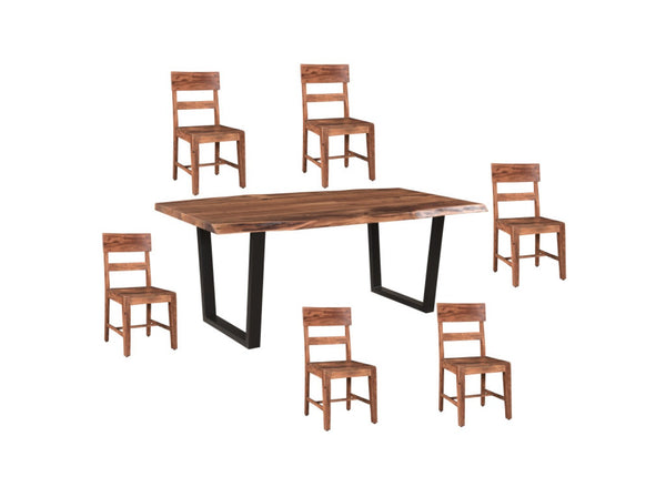 HomeRoots Seven Piece Solid Wood Dining Set with Comfortable Ladder-Back Chairs for Timeless Style & Durability 635364
