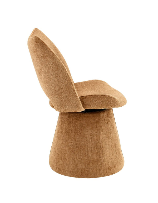 English Elm Modern Chenille Linen Accent Chair Sculptural Hollow Back Swivel Seat for Dining Vanity Brown W3493P452653