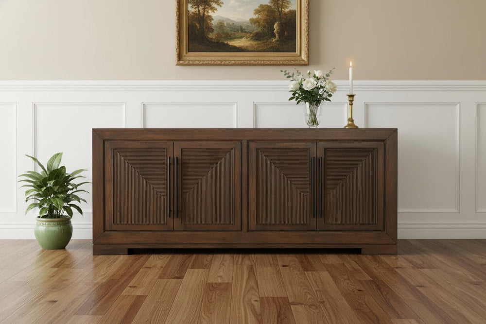 HomeRoots 102" Dark Brown Solid Wood Sideboard - Stylish Storage with Four Doors for Any Room Décor Upgrade 635423