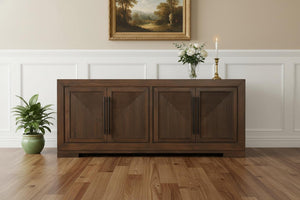 HomeRoots 102" Dark Brown Solid Wood Sideboard - Stylish Storage with Four Doors for Any Room Décor Upgrade 635423