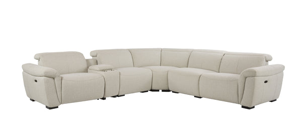 English Elm Dayana Beige Boucle Power Recliner Sectional Sofa for 5 with Dual Power Recliners, Cupholders, Storage, Adjustable Headrests, Cozy D27 Foam B2726S00119