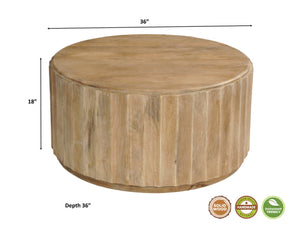 HomeRoots 36" Brown Solid Wood Round Coffee Table - Durable, Stylish Centerpiece for Living Rooms & Offices 635425