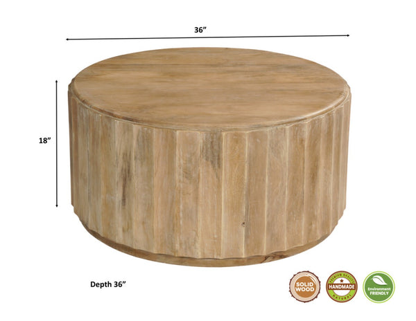 HomeRoots 36" Brown Solid Wood Round Coffee Table - Durable, Stylish Centerpiece for Living Rooms & Offices 635425