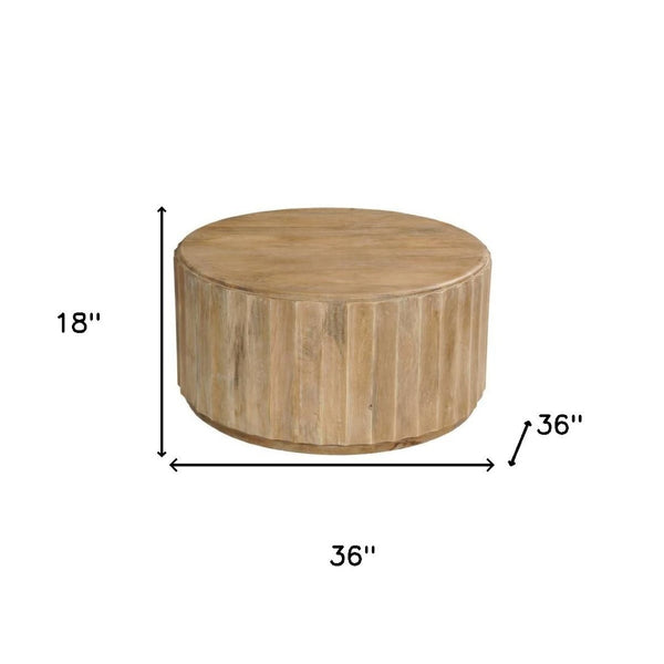 HomeRoots 36" Brown Solid Wood Round Coffee Table - Durable, Stylish Centerpiece for Living Rooms & Offices 635425