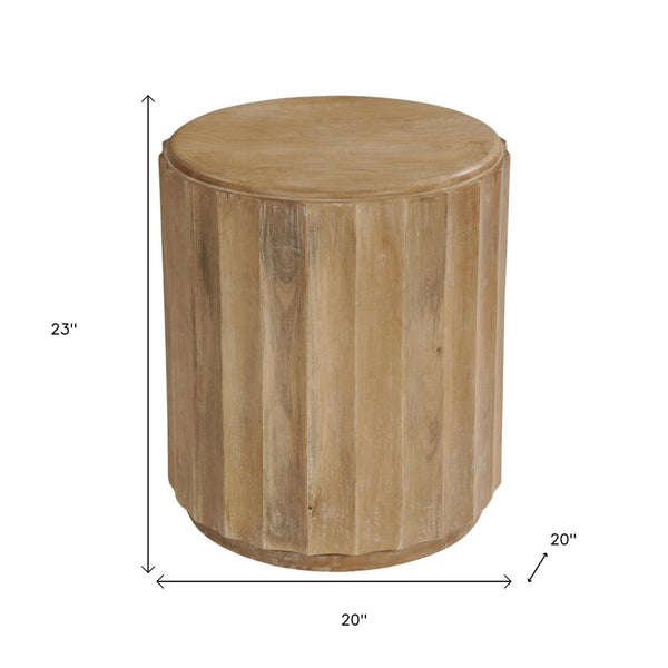 HomeRoots 23" Handcrafted Brown Solid Wood Round End Table – Unique Mango Wood Design for Versatile Living Space 635427