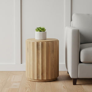 HomeRoots 23" Handcrafted Brown Solid Wood Round End Table – Unique Mango Wood Design for Versatile Living Space 635427