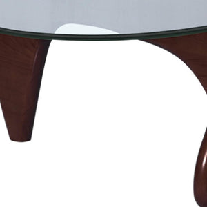 HomeRoots 54" Clear Glass and Walnut Triangle Coffee Table - Modern Abstract Design for Any Room's Style 635428