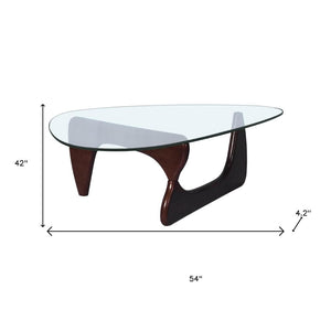 HomeRoots 54" Clear Glass and Walnut Triangle Coffee Table - Modern Abstract Design for Any Room's Style 635428
