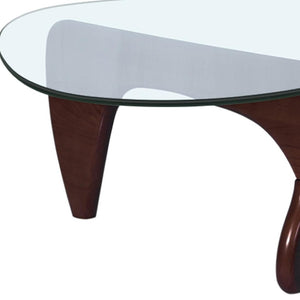 HomeRoots 54" Clear Glass and Walnut Triangle Coffee Table - Modern Abstract Design for Any Room's Style 635428