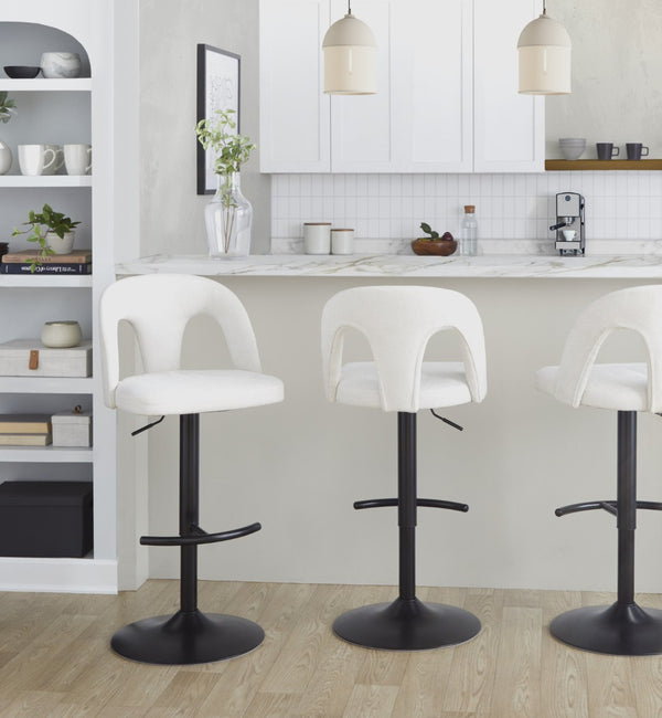 English Elm Adjustable Swivel Barstools Set of 2 White Upholstered Seats Black Metal Frame B202S02160