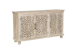 HomeRoots 72" Elegant White Solid Wood Floral Carved Sideboard - Timeless Storage for Any Room Decor 635490