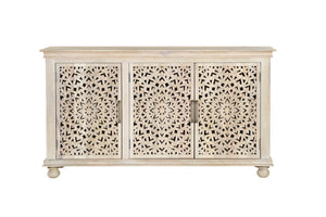 HomeRoots 72" Elegant White Solid Wood Floral Carved Sideboard - Timeless Storage for Any Room Decor 635490