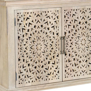 HomeRoots 72" Elegant White Solid Wood Floral Carved Sideboard - Timeless Storage for Any Room Decor 635490