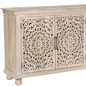 HomeRoots 72" Elegant White Solid Wood Floral Carved Sideboard - Timeless Storage for Any Room Decor 635490