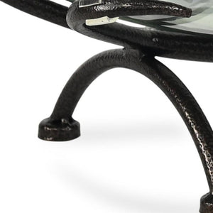 HomeRoots 17" Elegant Handcrafted Clear & Black Glass Decorative Bowl on Unique Metal Stand for Home Décor 635498