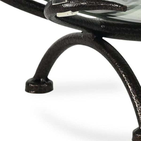 HomeRoots 17" Elegant Handcrafted Clear & Black Glass Decorative Bowl on Unique Metal Stand for Home Décor 635498