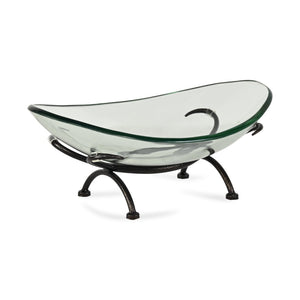 HomeRoots 17" Elegant Handcrafted Clear & Black Glass Decorative Bowl on Unique Metal Stand for Home Décor 635498