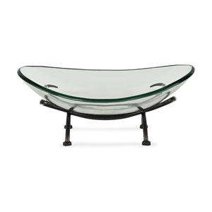HomeRoots 17" Elegant Handcrafted Clear & Black Glass Decorative Bowl on Unique Metal Stand for Home Décor 635498
