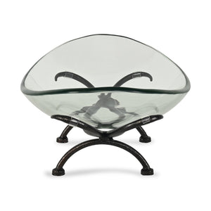 HomeRoots 17" Elegant Handcrafted Clear & Black Glass Decorative Bowl on Unique Metal Stand for Home Décor 635498