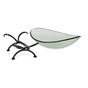 HomeRoots 17" Elegant Handcrafted Clear & Black Glass Decorative Bowl on Unique Metal Stand for Home Décor 635498