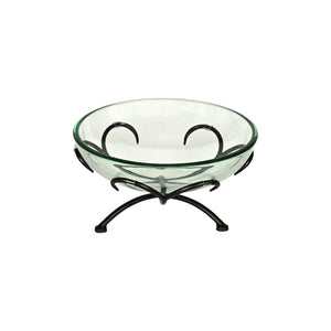 HomeRoots 13" Handcrafted Clear and Black Decorative Bowl with Weathered Metal Stand for Stylish Home Decor 635499