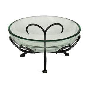 HomeRoots 13" Handcrafted Clear and Black Decorative Bowl with Weathered Metal Stand for Stylish Home Decor 635499