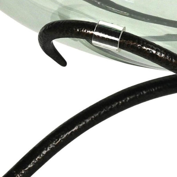 HomeRoots 13" Handcrafted Clear and Black Decorative Bowl with Weathered Metal Stand for Stylish Home Decor 635499