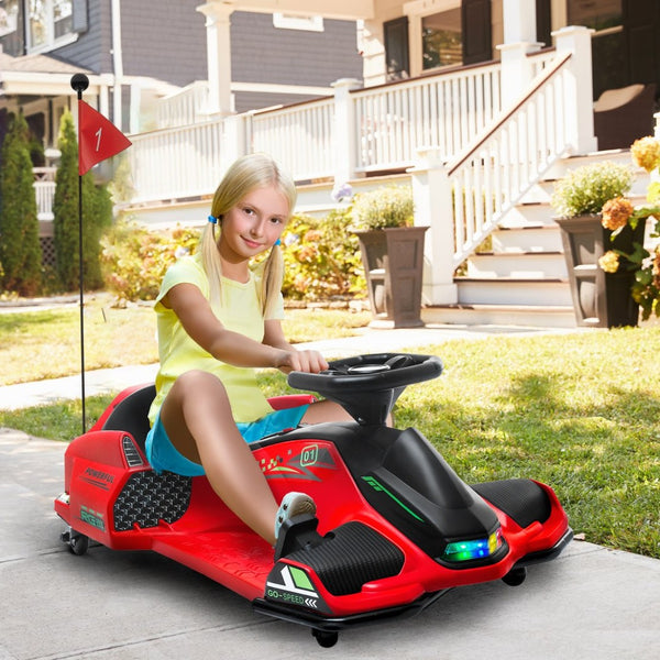 English Elm Aosom Kids Battery Powered Drift Kart with Led Lights Music and Slow Start Feature W2225P217181