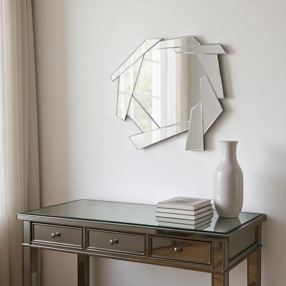 HomeRoots 37" Silver Abstract Frameless Accent Mirror - Stunning Modern Design to Brighten Any Room Elegantly 635500