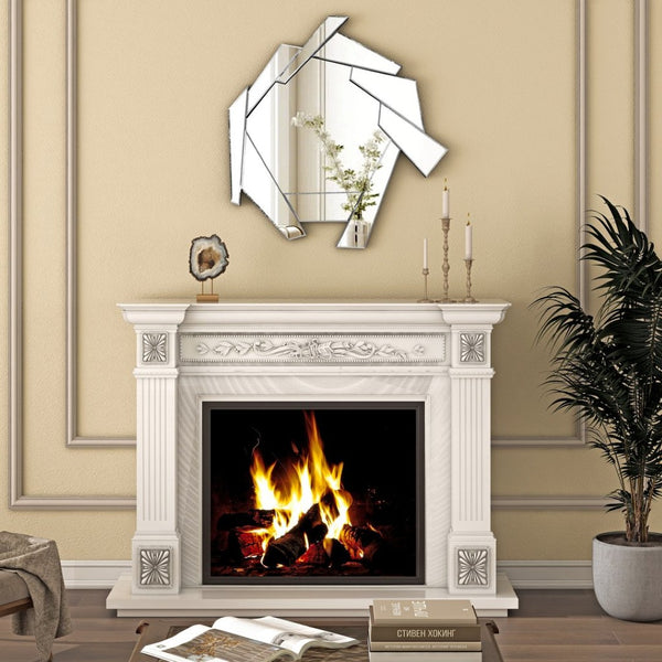 HomeRoots 37" Silver Abstract Frameless Accent Mirror - Stunning Modern Design to Brighten Any Room Elegantly 635500