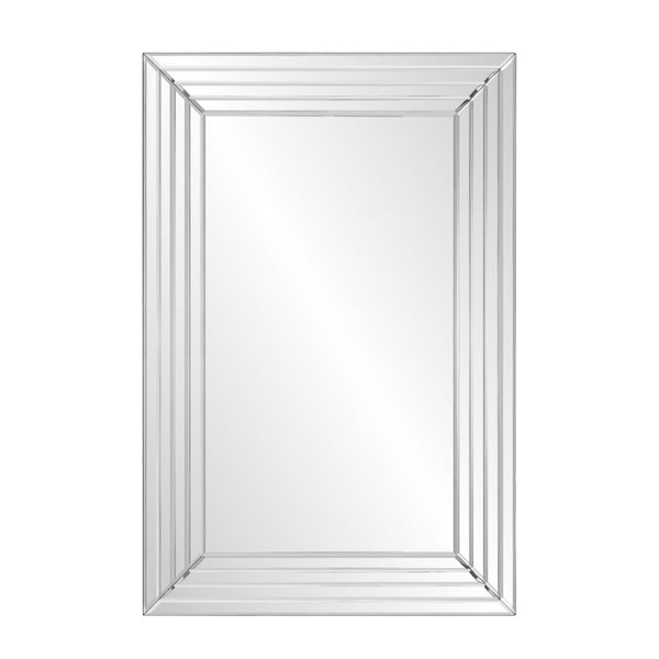 HomeRoots 39" Silver Geo Lines Frameless Accent Mirror - Modern Beveled Glass Design for Any Room's Elegance 635501