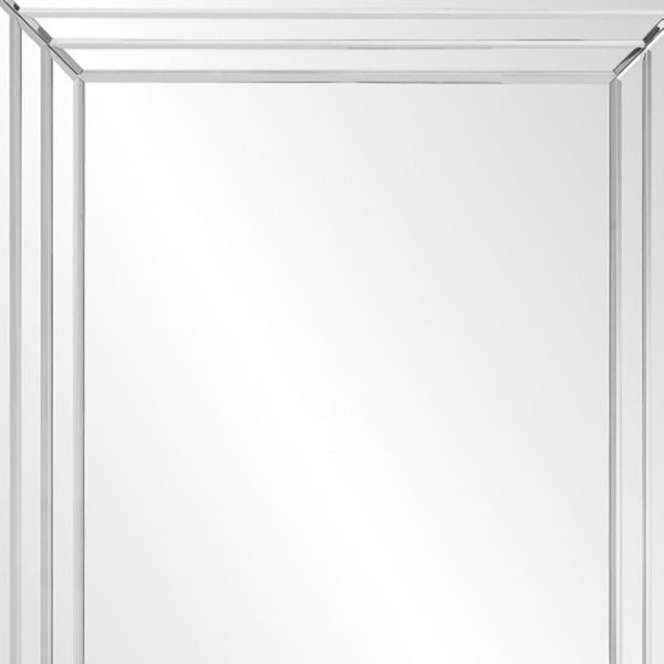 HomeRoots 39" Silver Geo Lines Frameless Accent Mirror - Modern Beveled Glass Design for Any Room's Elegance 635501