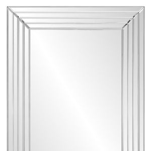 HomeRoots 39" Silver Geo Lines Frameless Accent Mirror - Modern Beveled Glass Design for Any Room's Elegance 635501