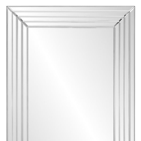 HomeRoots 39" Silver Geo Lines Frameless Accent Mirror - Modern Beveled Glass Design for Any Room's Elegance 635501
