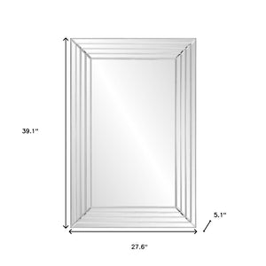 HomeRoots 39" Silver Geo Lines Frameless Accent Mirror - Modern Beveled Glass Design for Any Room's Elegance 635501