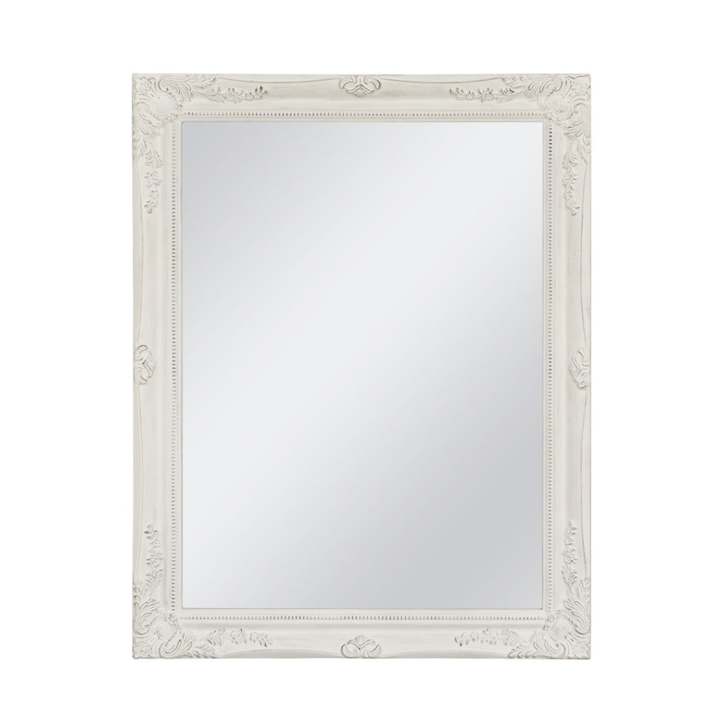 HomeRoots 40" Vintage White Wood Framed Accent Mirror with Carved Scrollwork, Perfect for Elegant Decor Spaces 635502