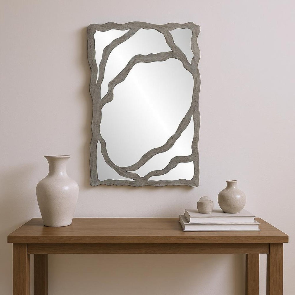 HomeRoots 44" Gray Wood Free-Form Accent Mirror - Modern Rustic Elegance for Home Décor & Wall Art 635503